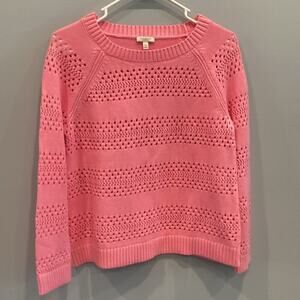 Talbots Womens Open Knit Sweater MP Medium Petite Bright Pink Beachy Preppy